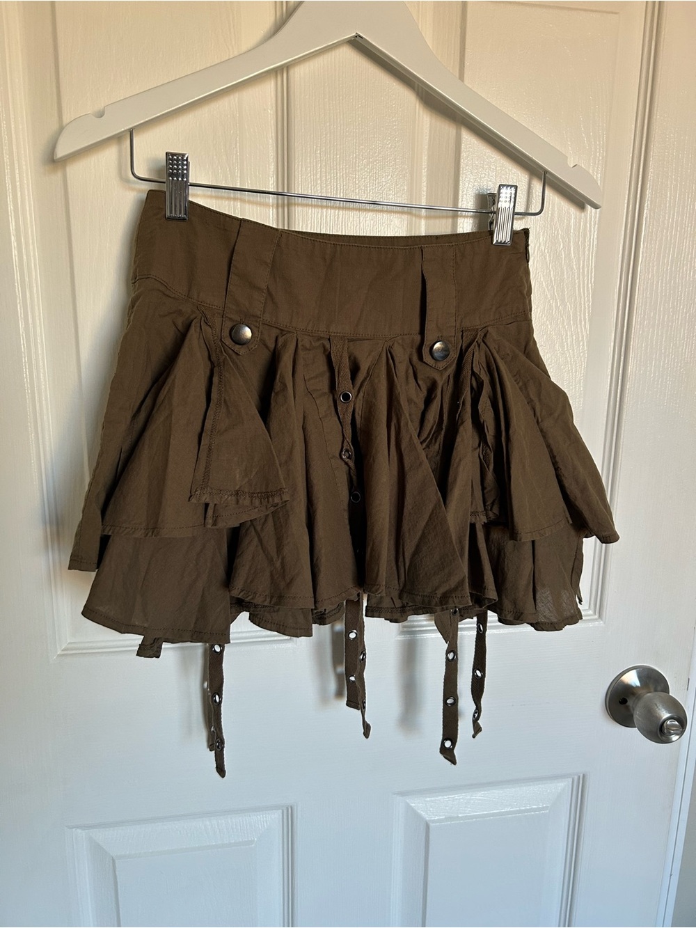 Current Mood Dolls Kill Brown Tiered Ruffle Mini Skirt  XS Y2K Goth Punk Grunge